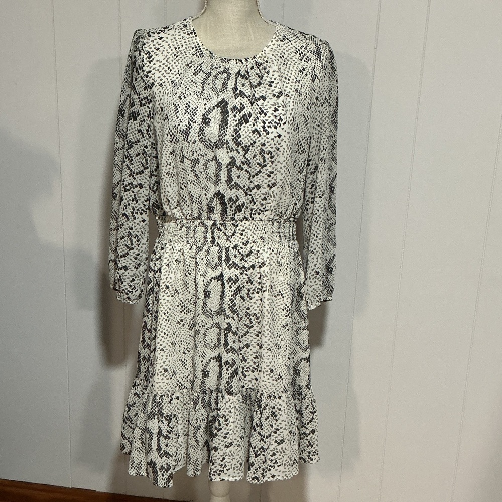 J. Crew Black and White Snake Print Long Sleeve Dress